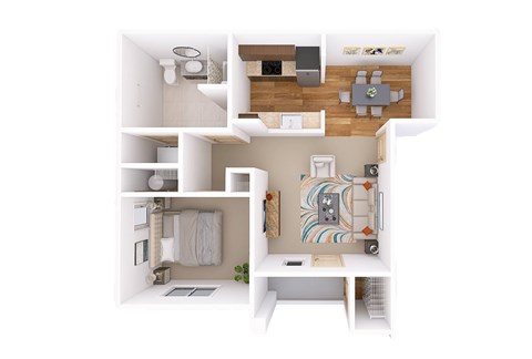 Floor plan for 1 bed, 1 bath, 835 sqft